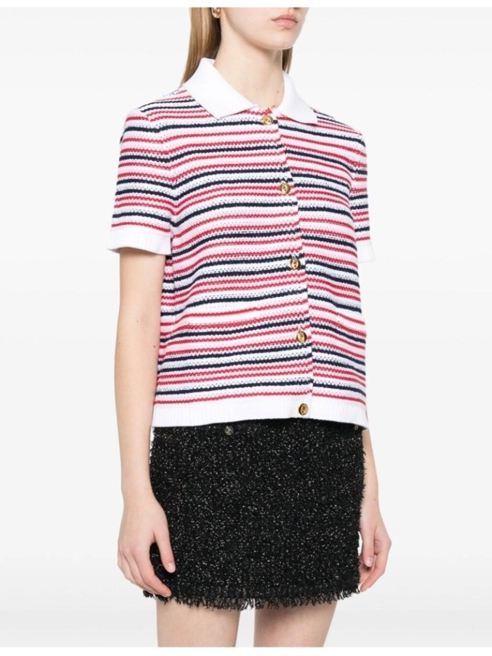 NWT GUCCI Red/White/Blue Striped Polo Sweater /Cardigan Size L Top Polo